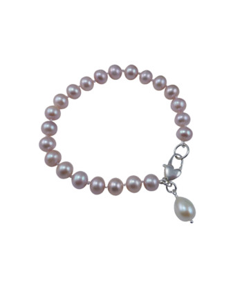 Pink pearl bracelet with a pearl charm. Designed and created by Jewelry Olga Montreal Canada