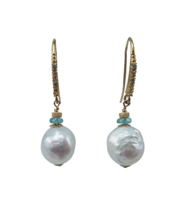 Custom pearl earrings apatite. Contemporary designer pearl jewelry designed and created by Jewelry Olga Montreal Canada