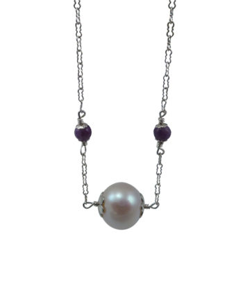 Delicate station pearl necklace. Modern pearl and chain necklace designed and created by Jewelry Olga Montreal Canada