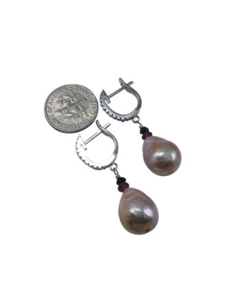 Custom bronze pearl earrings. Modern pearl jewelry designed and created by jewelry Olga Montreal Canada