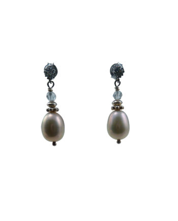 Delicate dangling pink pearl earrings. Designer pearl jewelry created by Jewelry Olga Montreal Canada