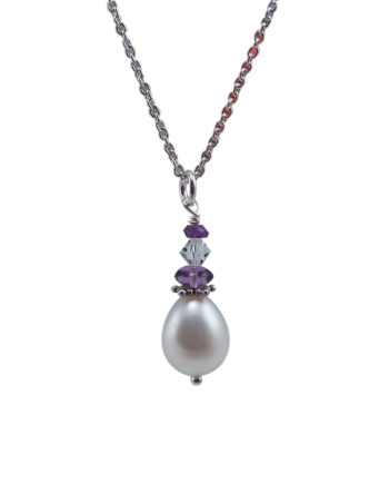White pearl pendant necklace. Designer pearl jewelry created by Jewelry Olga Montreal Canada